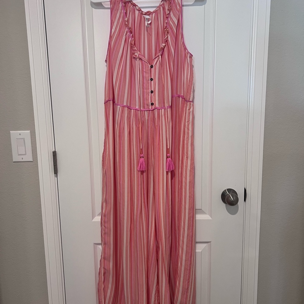 Anthropologie Pink and White Striped jumpsuit